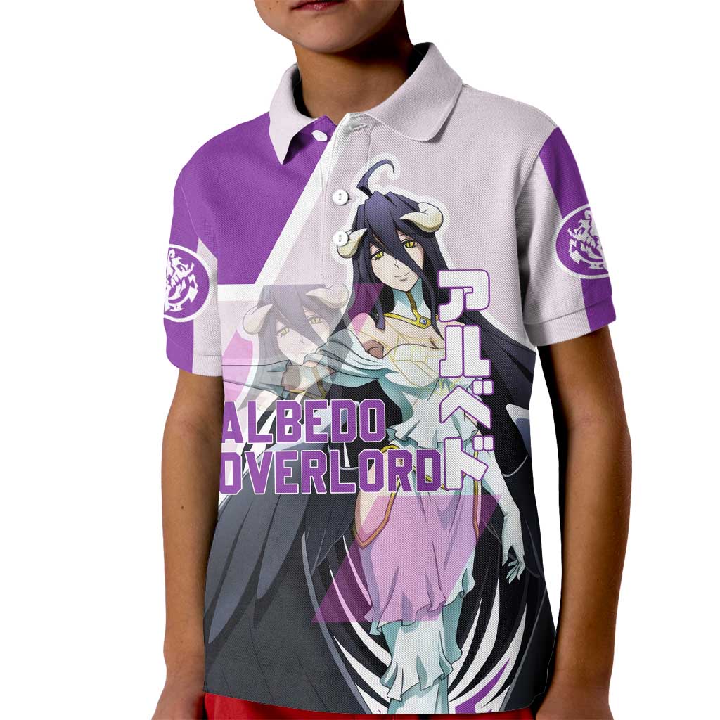 Albedo Overlord Kid Polo Shirt with Winged Demon Design and Purple Anime Aesthetic - The Mazicc
