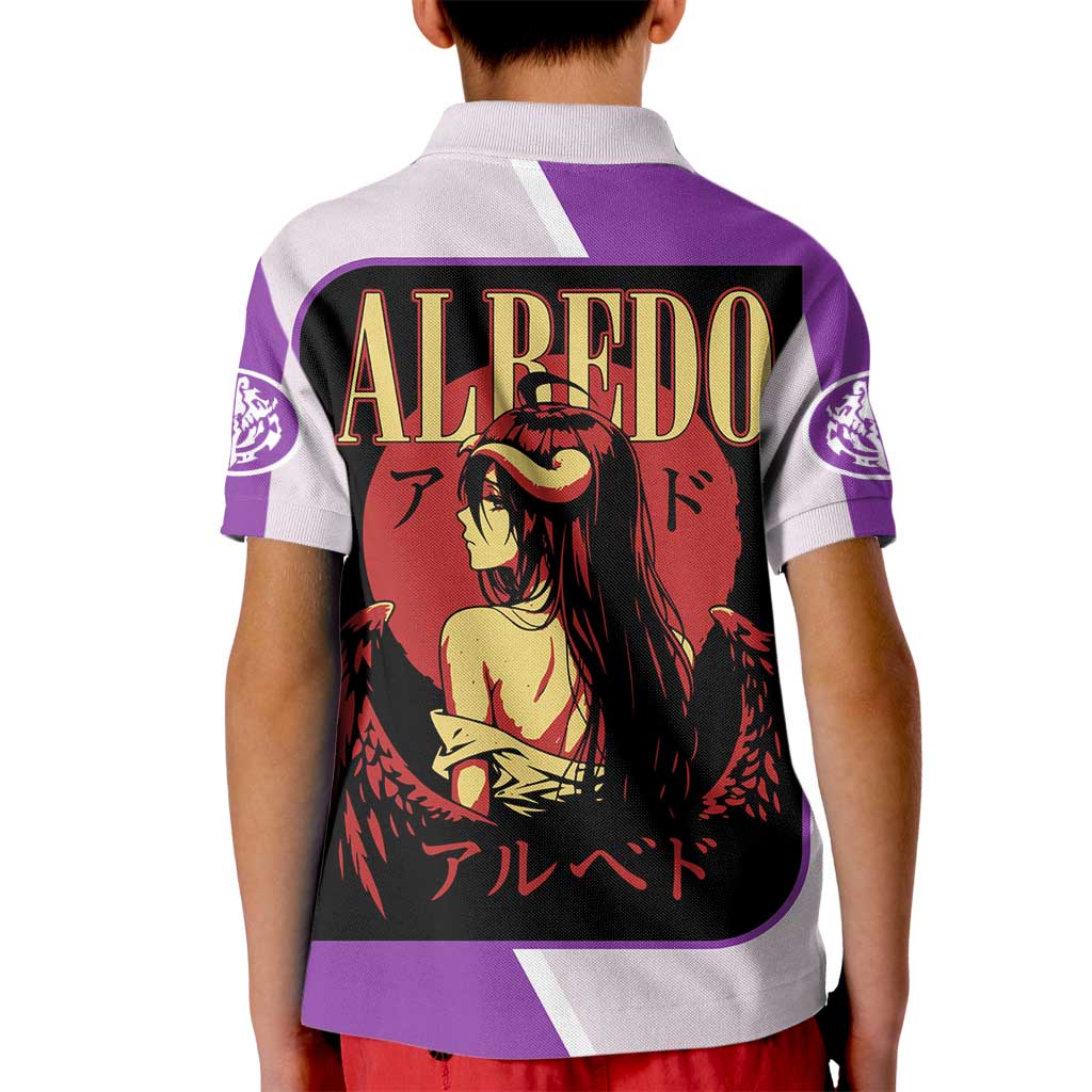 Albedo Overlord Kid Polo Shirt with Winged Demon Design and Purple Anime Aesthetic - The Mazicc