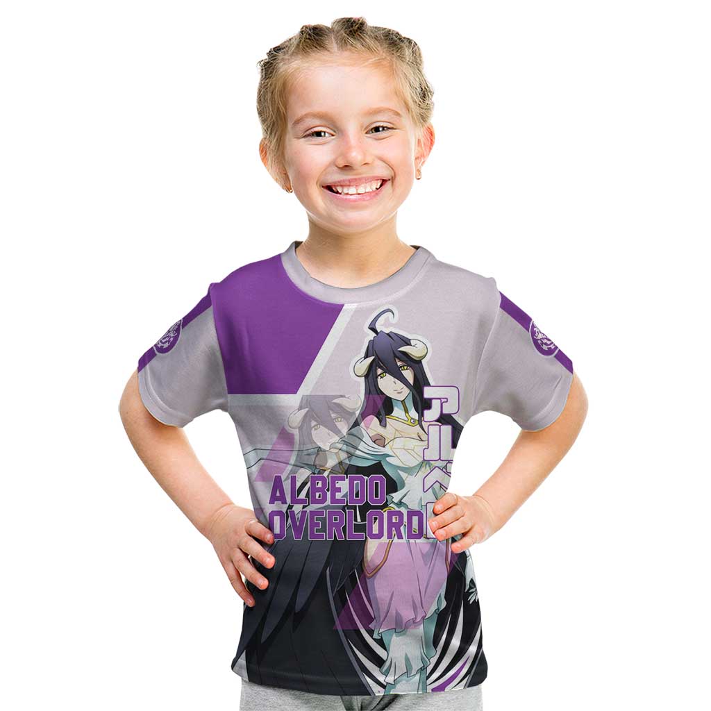 Albedo Overlord Kid T Shirt with Winged Demon Design and Purple Anime Aesthetic - The Mazicc