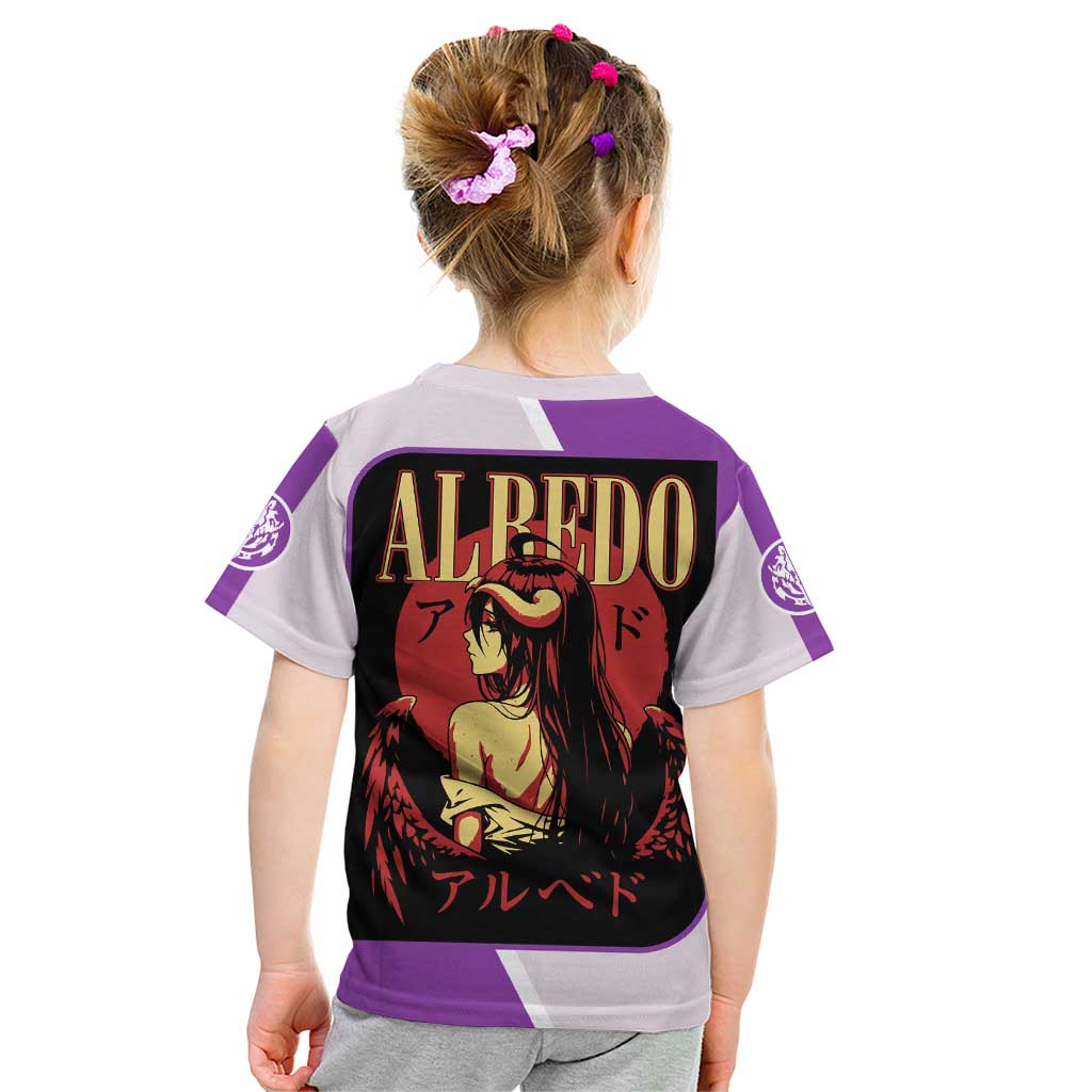 Albedo Overlord Kid T Shirt with Winged Demon Design and Purple Anime Aesthetic - The Mazicc