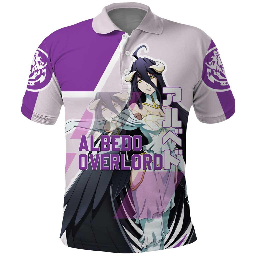 Albedo Overlord Polo Shirt with Winged Demon Design and Purple Anime Aesthetic - The Mazicc