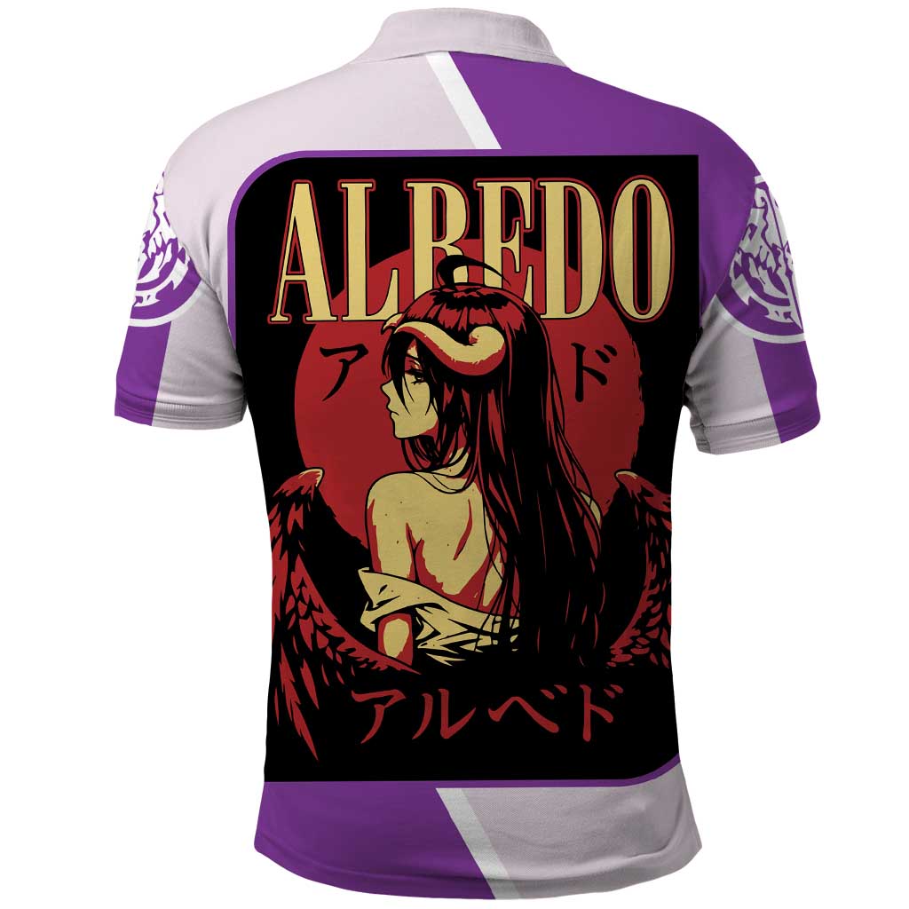 Albedo Overlord Polo Shirt with Winged Demon Design and Purple Anime Aesthetic - The Mazicc