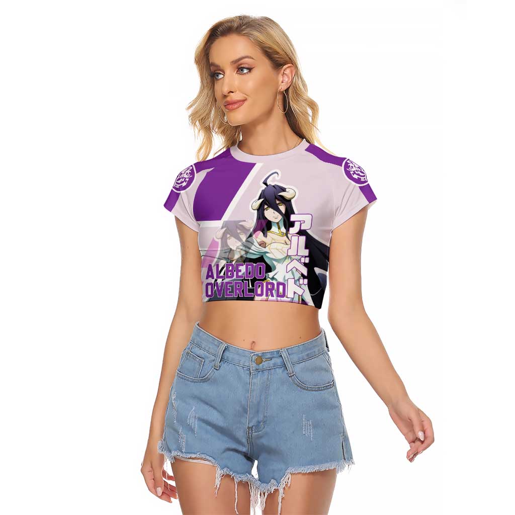 Albedo Overlord Raglan Cropped T Shirt with Winged Demon Design and Purple Anime Aesthetic - The Mazicc