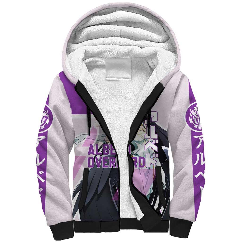 Albedo Overlord Sherpa Hoodie with Winged Demon Design and Purple Anime Aesthetic - The Mazicc