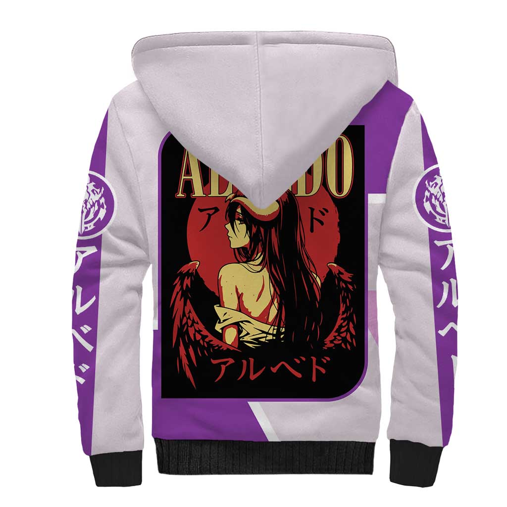 Albedo Overlord Sherpa Hoodie with Winged Demon Design and Purple Anime Aesthetic - The Mazicc