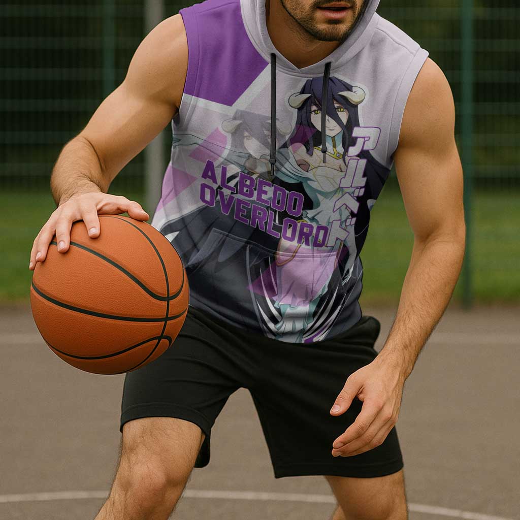 Albedo Overlord Sleeveless Hoodie with Winged Demon Design and Purple Anime Aesthetic - The Mazicc
