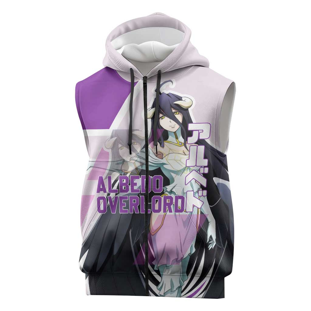 Albedo Overlord Sleeveless Zip Hoodie with Winged Demon Design and Purple Anime Aesthetic - The Mazicc