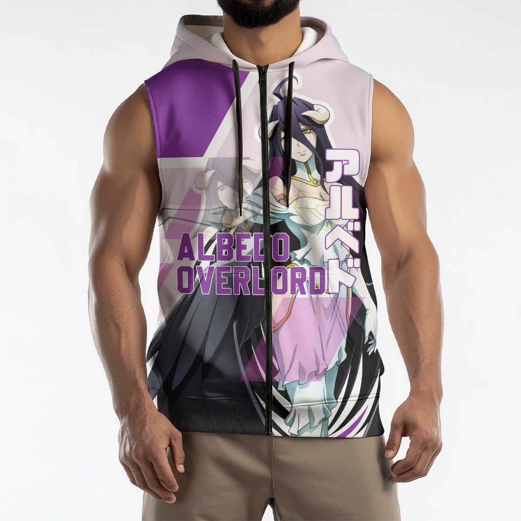 Albedo Overlord Sleeveless Zip Hoodie with Winged Demon Design and Purple Anime Aesthetic - The Mazicc