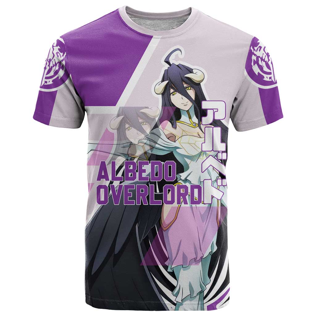 Albedo Overlord T Shirt with Winged Demon Design and Purple Anime Aesthetic - The Mazicc