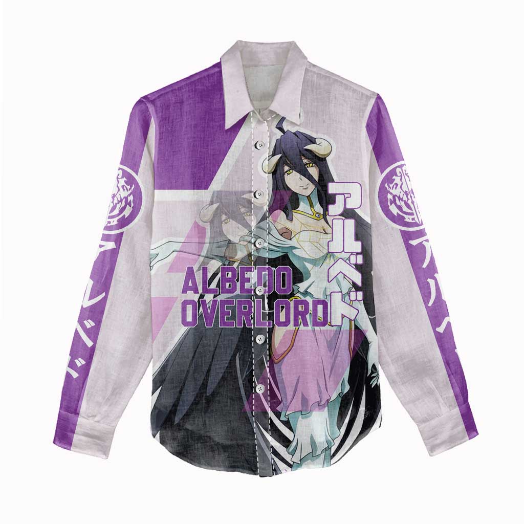 Albedo Overlord Women Casual Shirt with Winged Demon Design and Purple Anime Aesthetic - The Mazicc