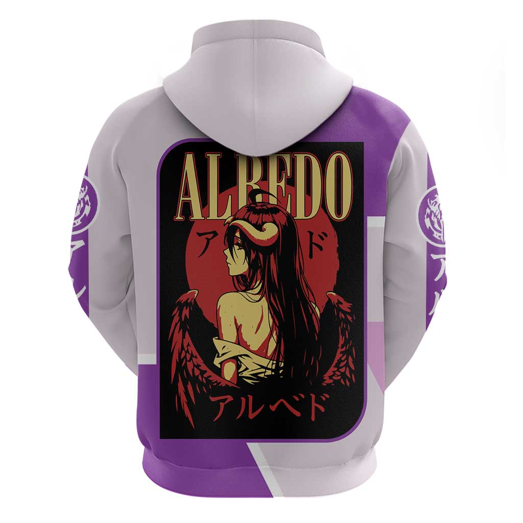 Albedo Overlord Zip Hoodie with Winged Demon Design and Purple Anime Aesthetic - The Mazicc