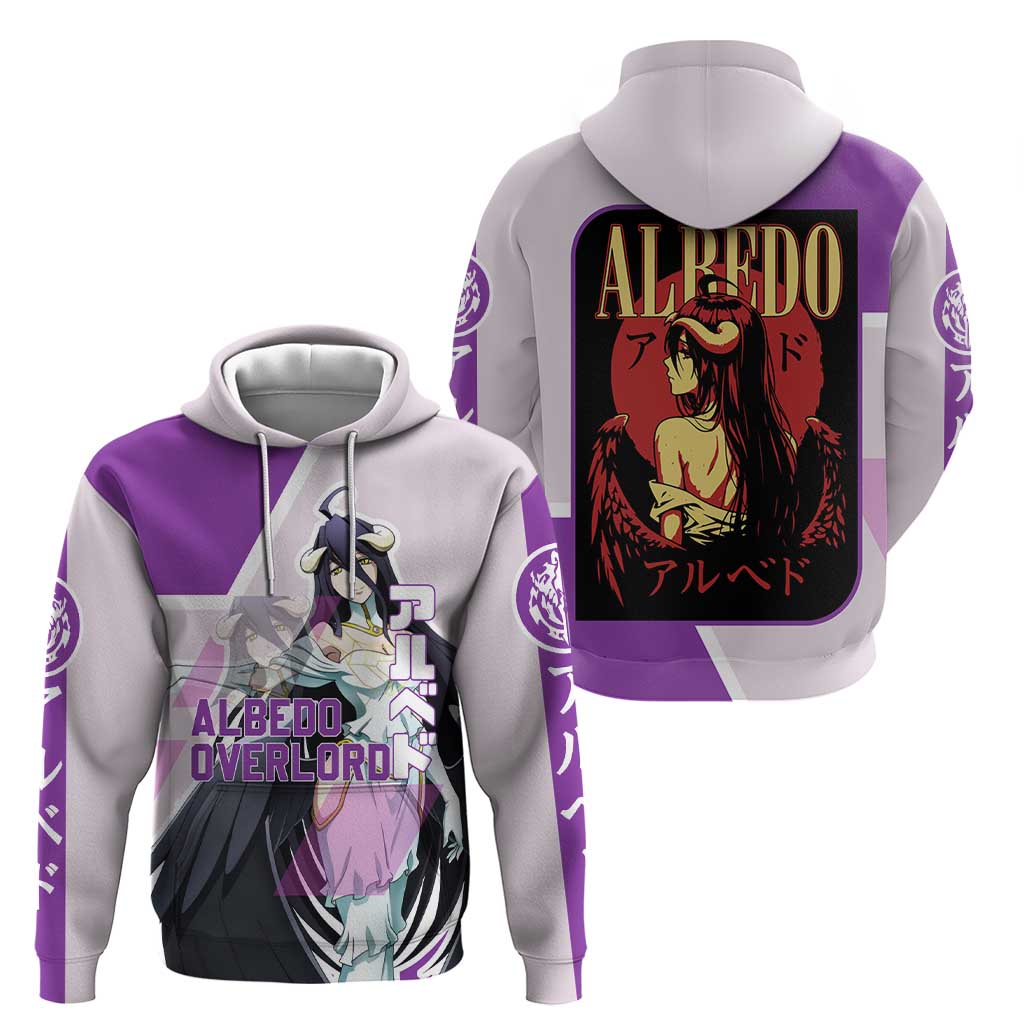 Albedo Overlord Zip Hoodie with Winged Demon Design and Purple Anime Aesthetic - The Mazicc