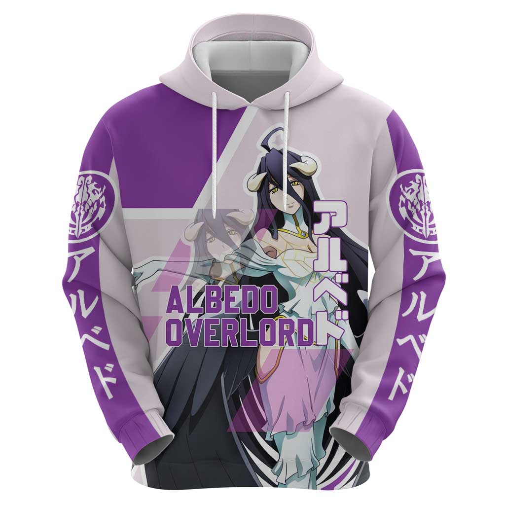 Albedo Overlord Zip Hoodie with Winged Demon Design and Purple Anime Aesthetic - The Mazicc