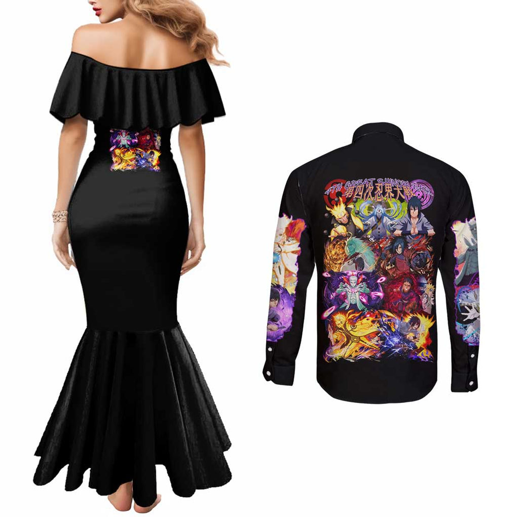 4th Great Shinobi War Naruto Shippuden Couples Matching Mermaid Dress and Long Sleeve Button Shirt Japan Anime Style