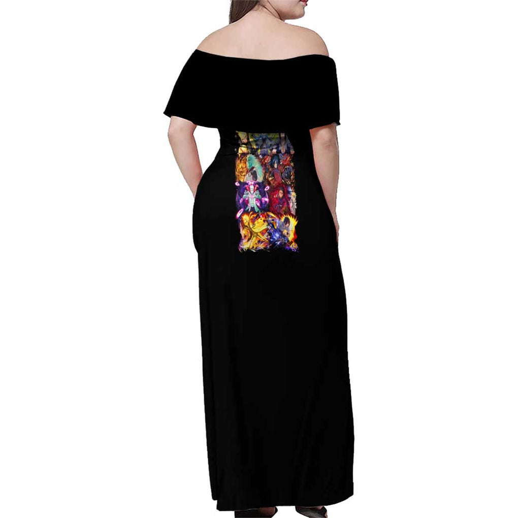4th Great Shinobi War Naruto Shippuden Family Matching Off Shoulder Maxi Dress and Hawaiian Shirt Japan Anime Style