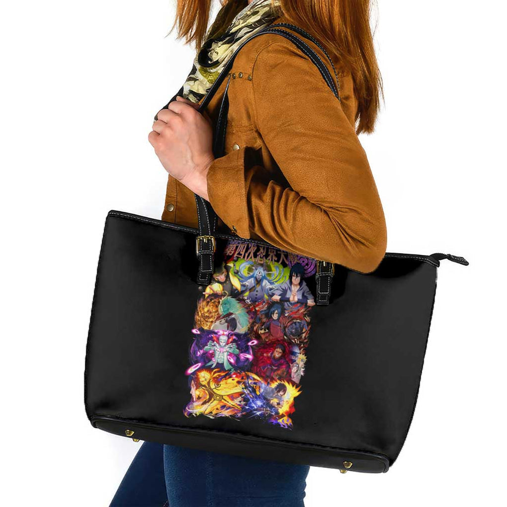 4th Great Shinobi War Naruto Shippuden Leather Tote Bag Japan Anime Style