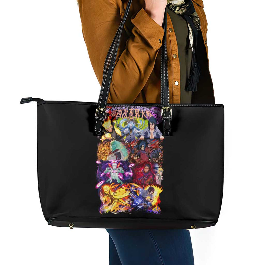 4th Great Shinobi War Naruto Shippuden Leather Tote Bag Japan Anime Style