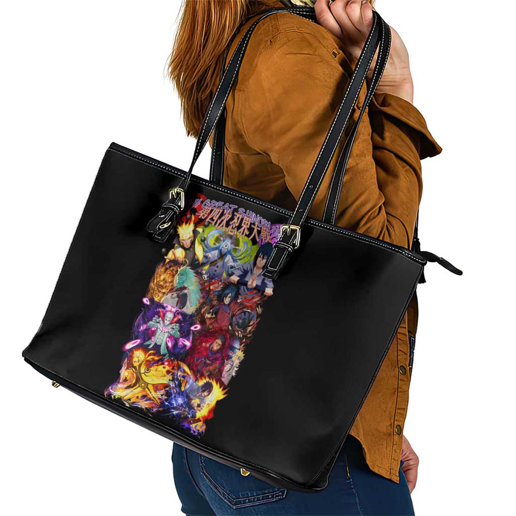 4th Great Shinobi War Naruto Shippuden Leather Tote Bag Japan Anime Style
