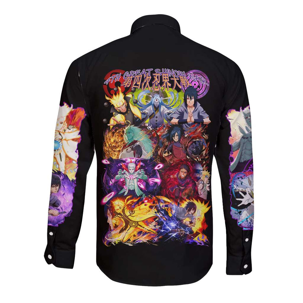 4th Great Shinobi War Naruto Shippuden Long Sleeve Button Shirt Japan Anime Style