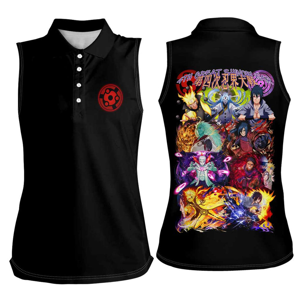4th Great Shinobi War Naruto Shippuden Women Sleeveless Polo Shirt Japan Anime Style
