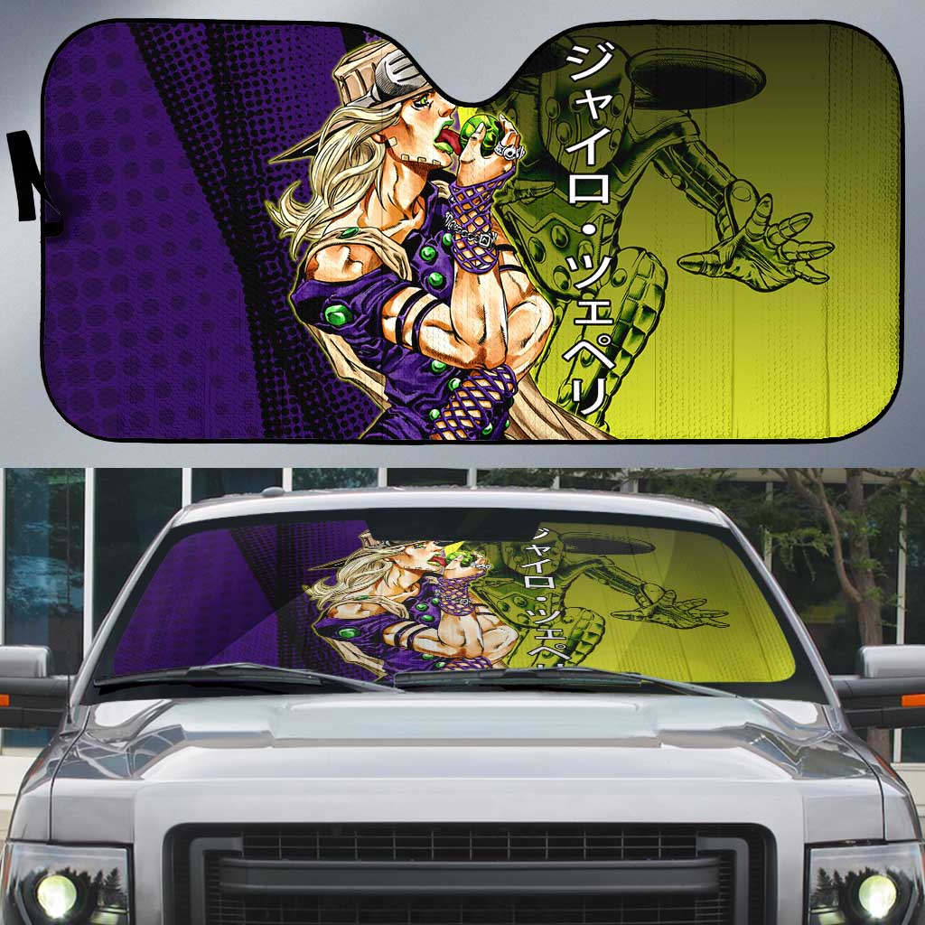 Gyro Zeppeli JoJo’s Bizarre Adventure Auto Sun Shade with Spin Pose and Vibrant - The Mazicc