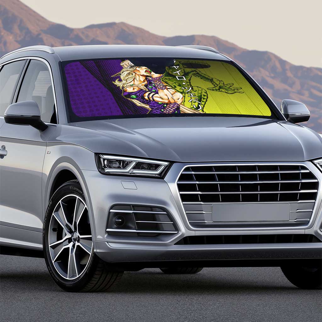 Gyro Zeppeli JoJo’s Bizarre Adventure Auto Sun Shade with Spin Pose and Vibrant - The Mazicc