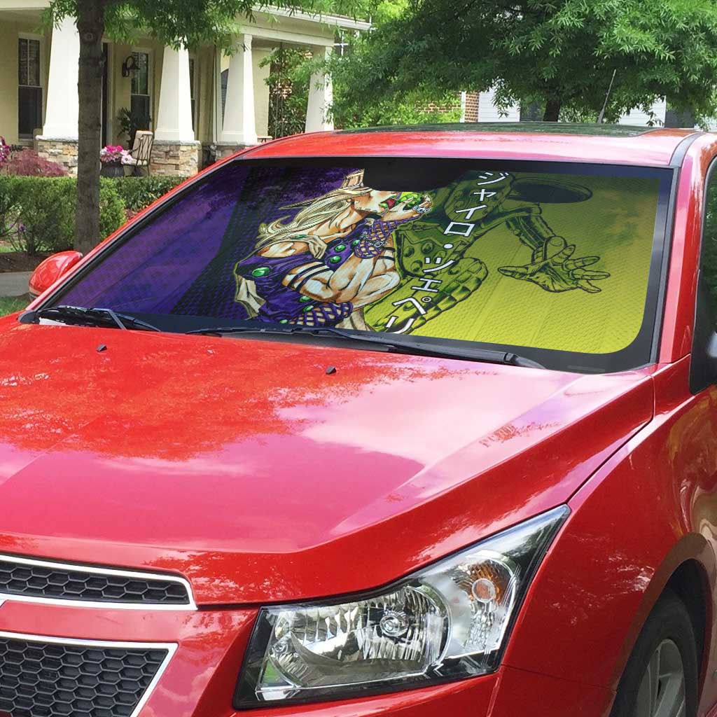Gyro Zeppeli JoJo’s Bizarre Adventure Auto Sun Shade with Spin Pose and Vibrant - The Mazicc