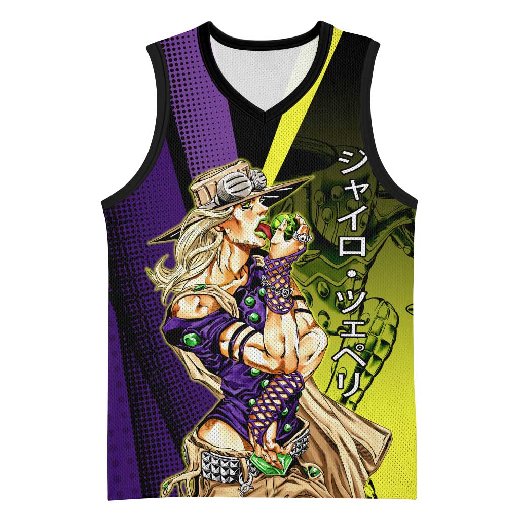 Gyro Zeppeli JoJo’s Bizarre Adventure Basketball Jersey with Spin Pose and Vibrant - The Mazicc