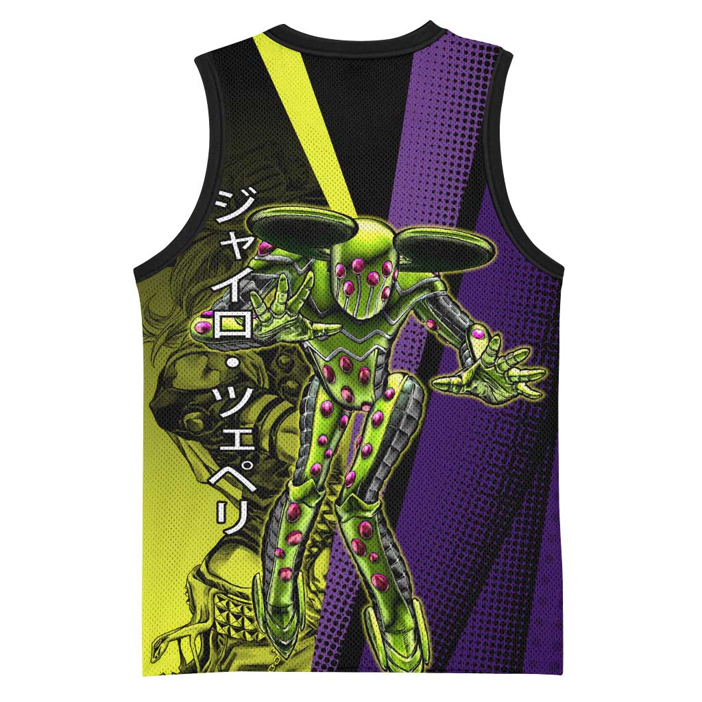 Gyro Zeppeli JoJo’s Bizarre Adventure Basketball Jersey with Spin Pose and Vibrant - The Mazicc