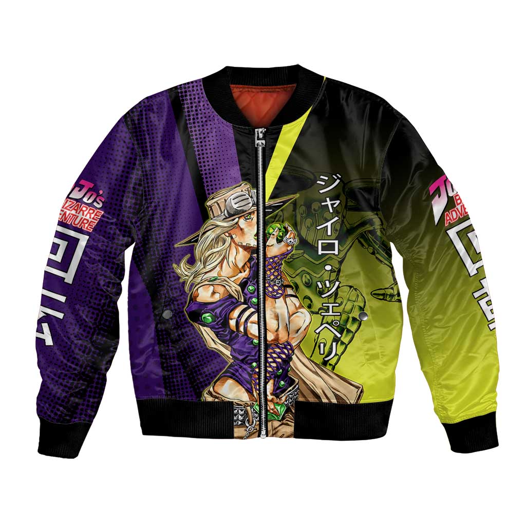 Gyro Zeppeli JoJo’s Bizarre Adventure Bomber Jacket with Spin Pose and Vibrant - The Mazicc