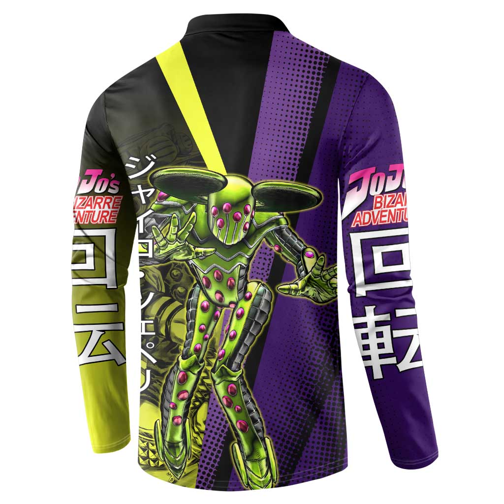 Gyro Zeppeli JoJo’s Bizarre Adventure Button Sweatshirt with Spin Pose and Vibrant - The Mazicc