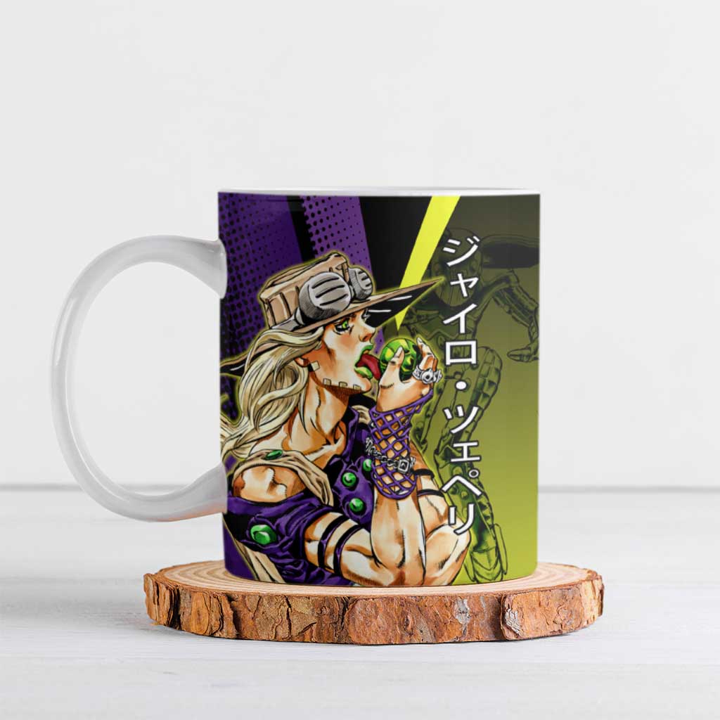 Gyro Zeppeli JoJo’s Bizarre Adventure Ceramic Mug with Spin Pose and Vibrant - The Mazicc
