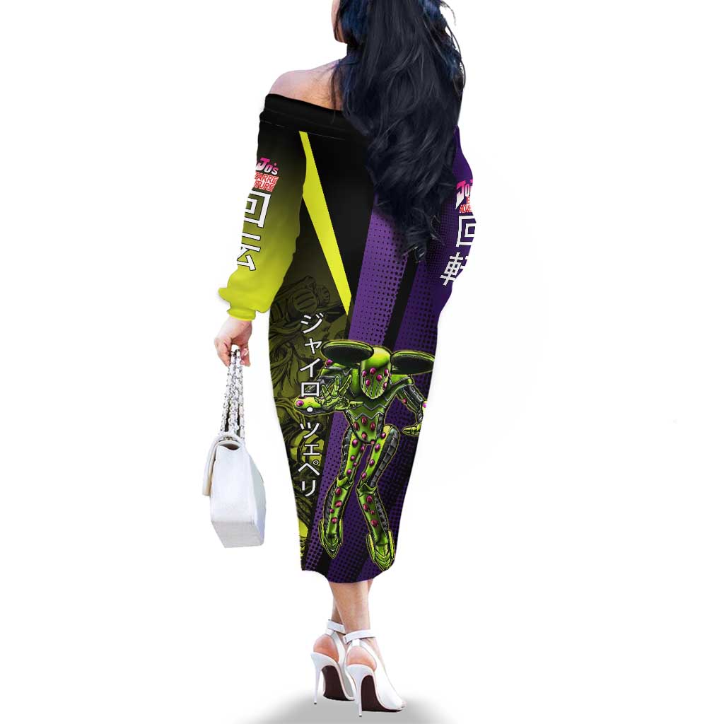 Gyro Zeppeli JoJo’s Bizarre Adventure Family Matching Off The Shoulder Long Sleeve Dress and Hawaiian Shirt with Spin Pose and Vibrant
