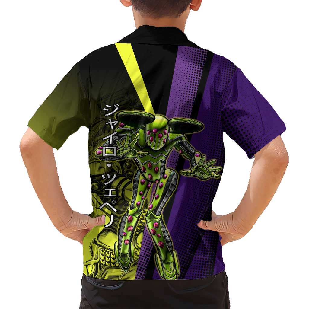 Gyro Zeppeli JoJo’s Bizarre Adventure Family Matching Off Shoulder Maxi Dress and Hawaiian Shirt with Spin Pose and Vibrant