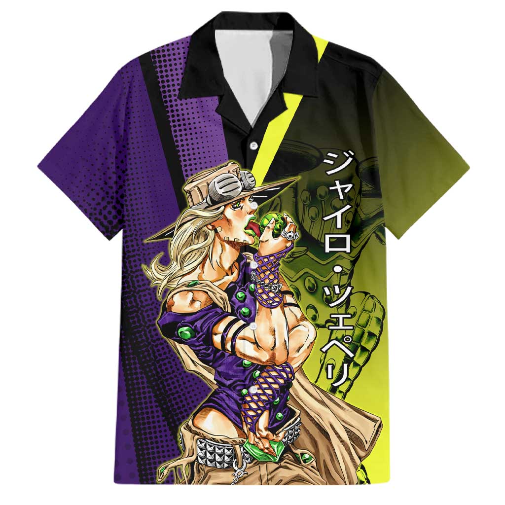 Gyro Zeppeli JoJo’s Bizarre Adventure Family Matching Short Sleeve Bodycon Dress and Hawaiian Shirt with Spin Pose and Vibrant
