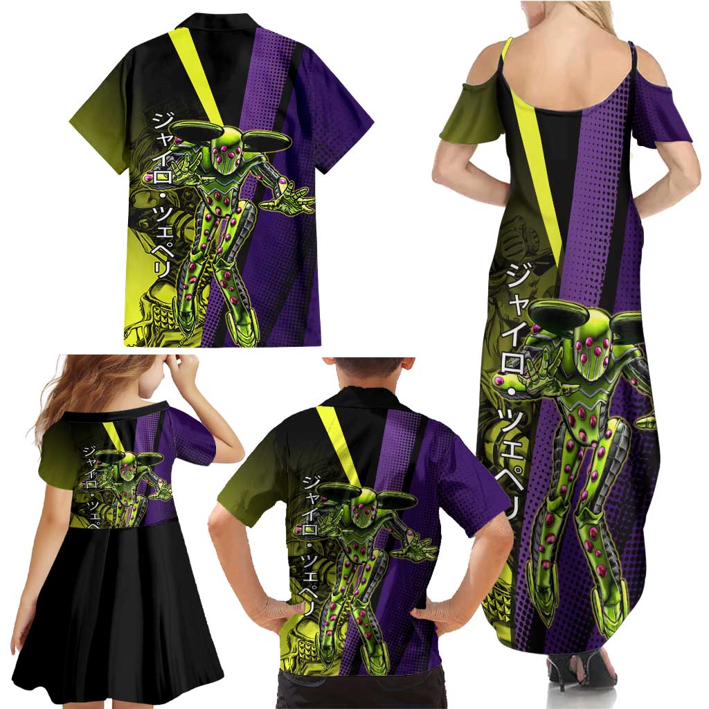 Gyro Zeppeli JoJo’s Bizarre Adventure Family Matching Summer Maxi Dress and Hawaiian Shirt with Spin Pose and Vibrant