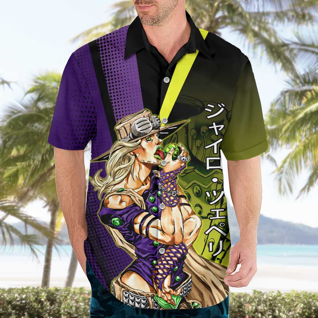 Gyro Zeppeli JoJo’s Bizarre Adventure Hawaiian Shirt with Spin Pose and Vibrant - The Mazicc