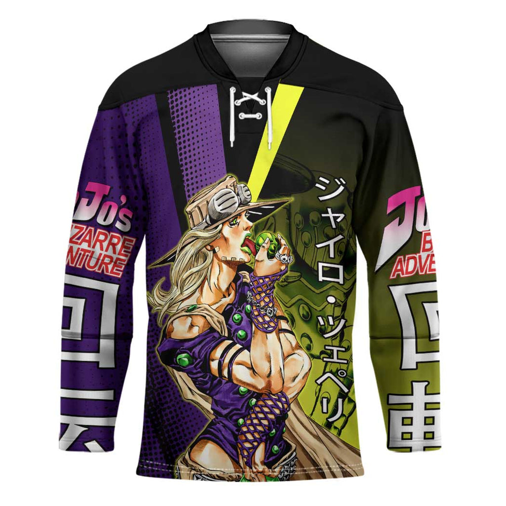 Gyro Zeppeli JoJo’s Bizarre Adventure Hockey Jersey with Spin Pose and Vibrant - The Mazicc