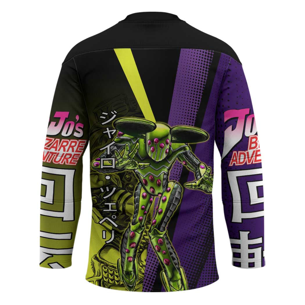 Gyro Zeppeli JoJo’s Bizarre Adventure Hockey Jersey with Spin Pose and Vibrant - The Mazicc