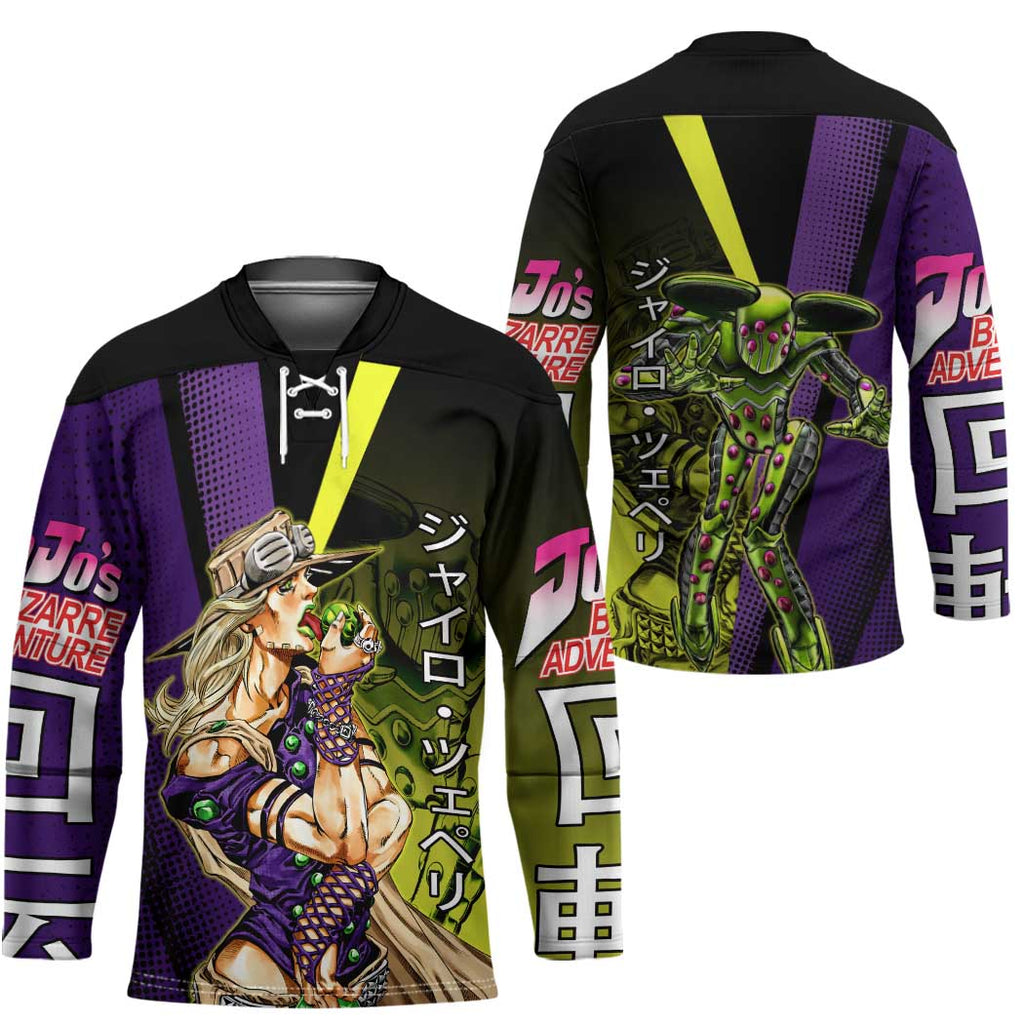 Gyro Zeppeli JoJo’s Bizarre Adventure Hockey Jersey with Spin Pose and Vibrant - The Mazicc