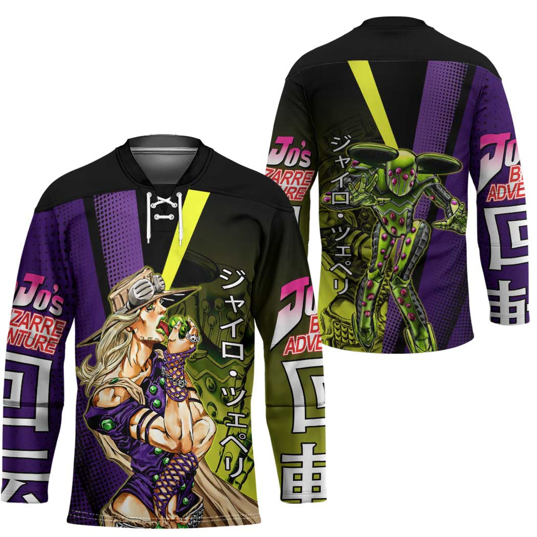 Gyro Zeppeli JoJo’s Bizarre Adventure Hockey Jersey with Spin Pose and Vibrant - The Mazicc