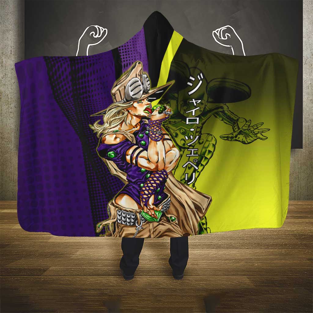 Gyro Zeppeli JoJo’s Bizarre Adventure Hooded Blanket with Spin Pose and Vibrant - The Mazicc