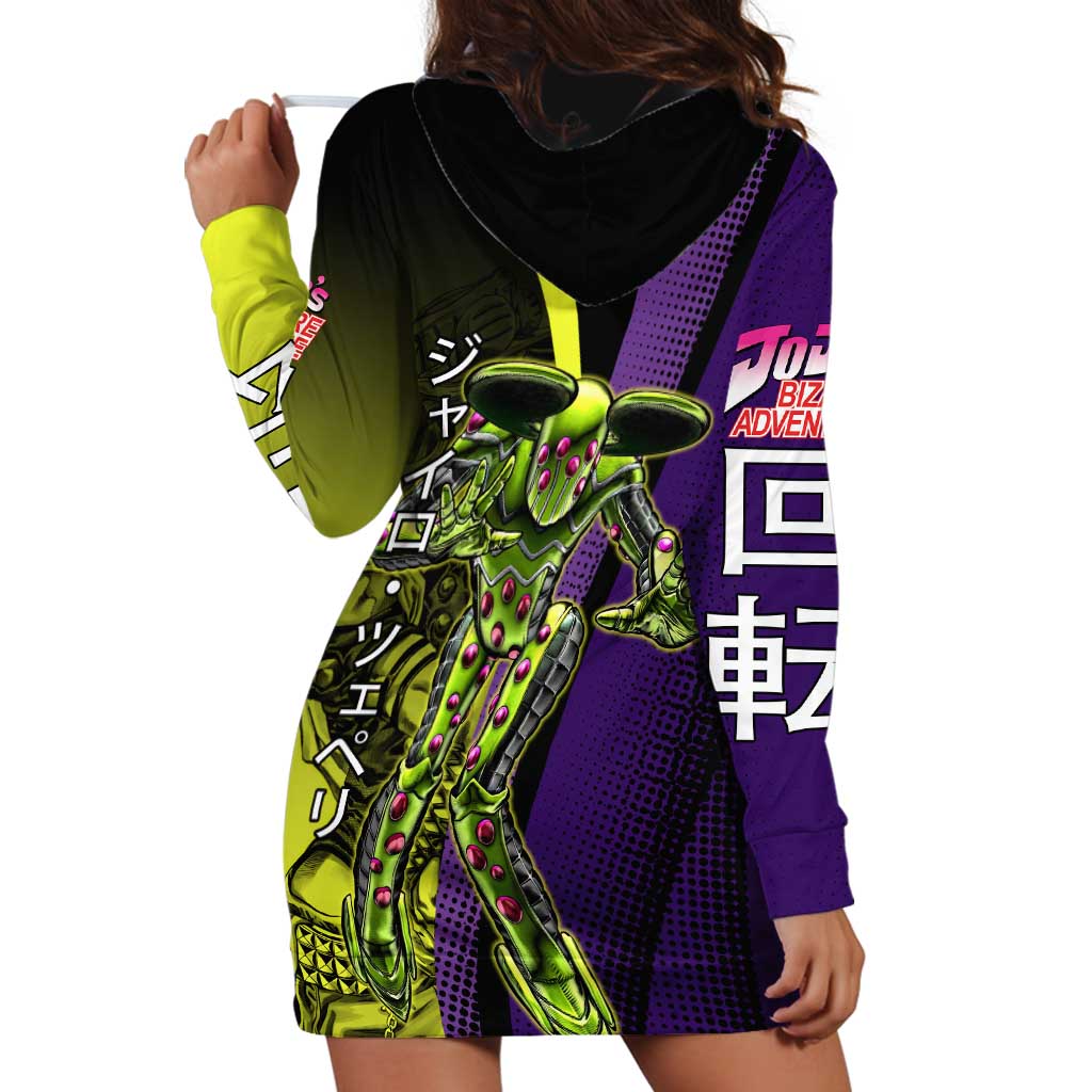 Gyro Zeppeli JoJo’s Bizarre Adventure Hoodie Dress with Spin Pose and Vibrant - The Mazicc
