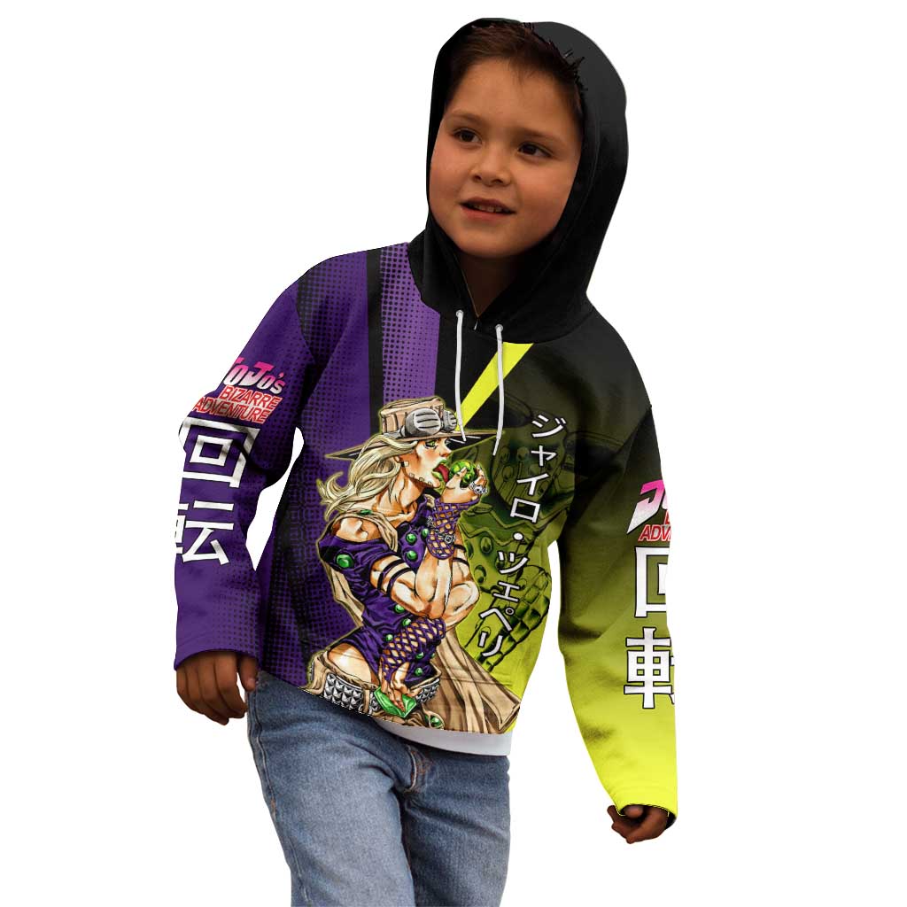 Gyro Zeppeli JoJo’s Bizarre Adventure Kid Hoodie with Spin Pose and Vibrant - The Mazicc