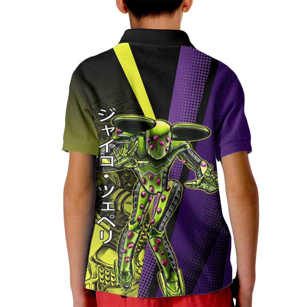 Gyro Zeppeli JoJo’s Bizarre Adventure Kid Polo Shirt with Spin Pose and Vibrant - The Mazicc