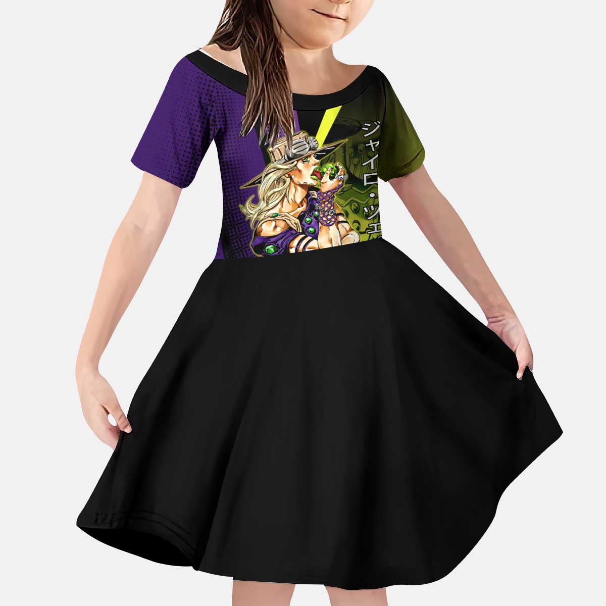 Gyro Zeppeli JoJo’s Bizarre Adventure Kid Short Sleeve Dress with Spin Pose and Vibrant - The Mazicc