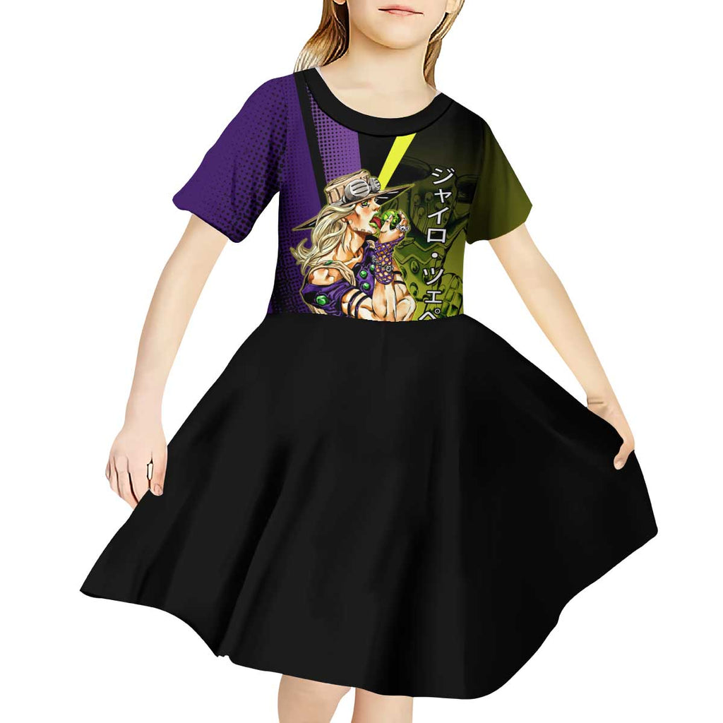 Gyro Zeppeli JoJo’s Bizarre Adventure Kid Short Sleeve Dress with Spin Pose and Vibrant - The Mazicc
