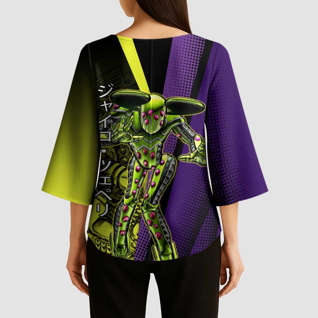 Gyro Zeppeli JoJo’s Bizarre Adventure Kimono Sleeve Blouse with Spin Pose and Vibrant - The Mazicc