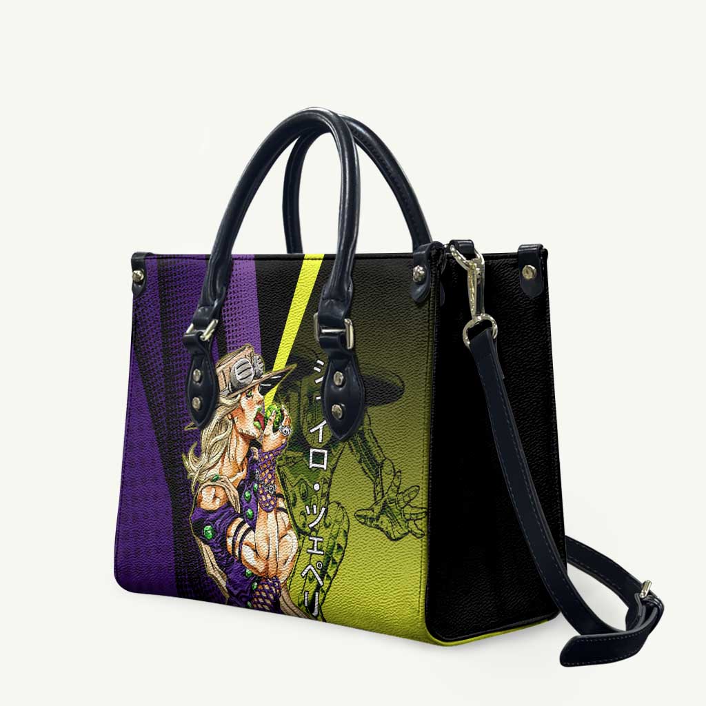 Gyro Zeppeli JoJo’s Bizarre Adventure Leather Bag with Spin Pose and Vibrant - The Mazicc