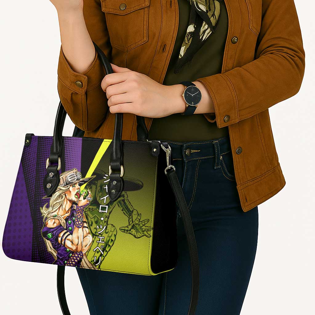 Gyro Zeppeli JoJo’s Bizarre Adventure Leather Bag with Spin Pose and Vibrant - The Mazicc